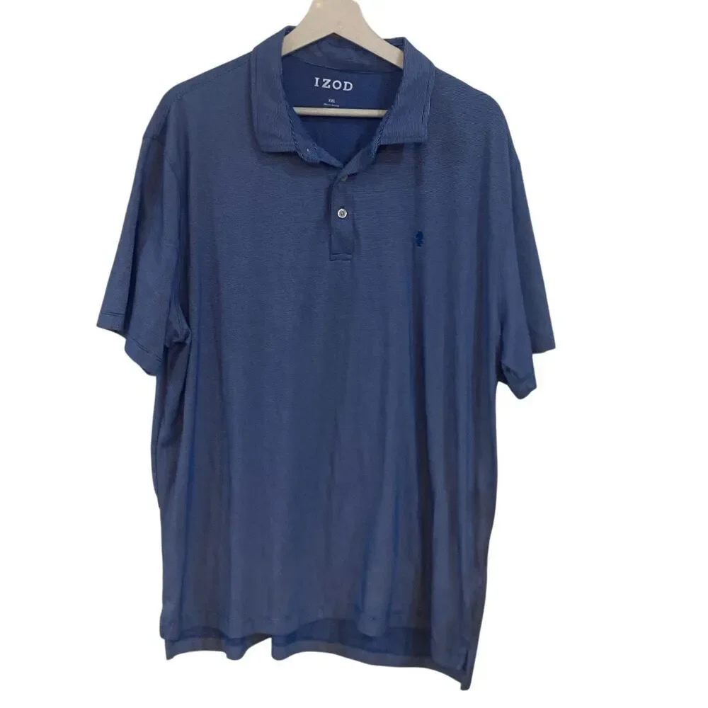 IZOD blue striped cotton blend collared polo blue XXL shirt sleeve